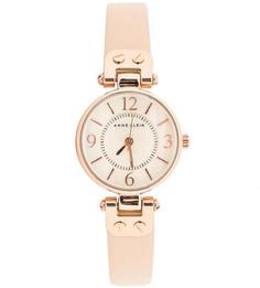 Часы с браслетом из натуральной кожи бежевого цвета Anne Klein