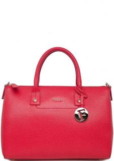 Красная кожаная сумка с короткими ручками Furla