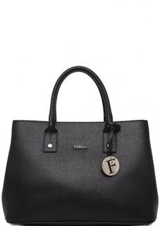 Черная кожаная сумка с двумя ручками и съемным ремнем Furla