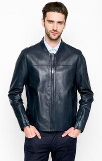 Синяя кожаная куртка на молнии Michael Michael Kors