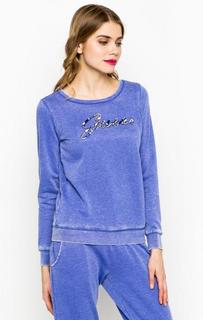 Синий свитшот с отделкой стразами и камнями Guess