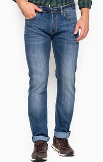 Синие зауженные джинсы с заломами Lee