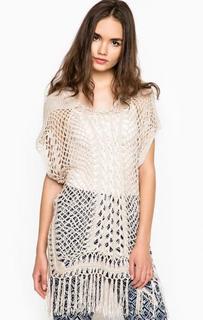 Бежевый джемпер-пончо из акрила с бахромой Vero Moda