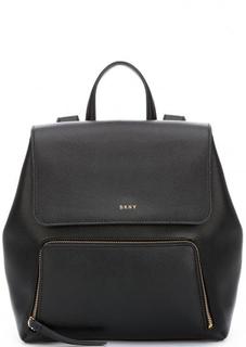 Черный кожаный рюкзак с одним отделом Dkny