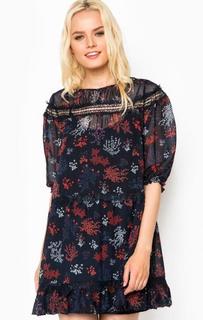 Синее шелковое платье с кружевными вставками Liu Jo