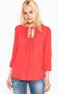 Блуза из вискозы кораллового цвета с вышивкой на вороте S.Oliver