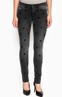 Серые зауженные джинсы с вышивкой Pinko