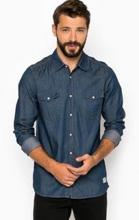 Синяя рубашка из хлопка на кнопках Mustang