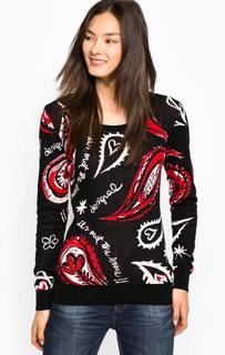 Черный хлопковый джемпер с контрастным рисунком Desigual