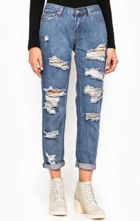 Рваные джинсы-бойфренд синего цвета Glamorous