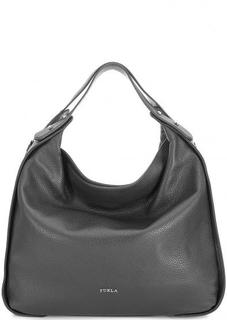 Серая кожаная сумка с одним отделом Furla