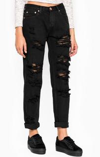 Рваные джинсы-бойфренд черного цвета Glamorous