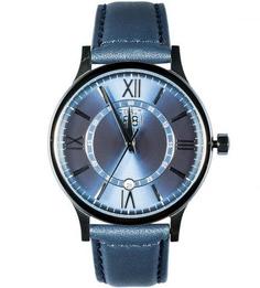 Часы круглой формы с кожаным браслетом Cerruti 1881