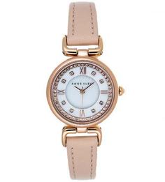 Часы округлой формы с кожаным браслетом Anne Klein