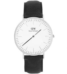 Часы с черным кожаным браслетом Daniel Wellington