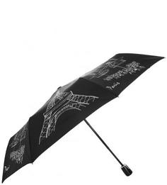 Складной черный зонт с контрастным принтом Doppler