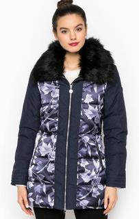 Синий пуховик со съемной меховой отделкой EA7