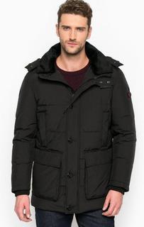 Удлиненный черный пуховик с капюшоном Strellson