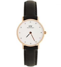 Часы с черным кожаным браслетом Daniel Wellington
