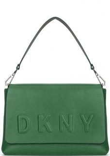 Зеленая кожаная сумка с логотипом бренда Dkny