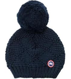 Синяя шапка из шерсти с помпоном Canada Goose