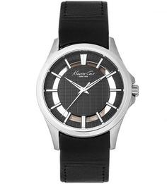 Часы с черным кожаным браслетом Kenneth Cole