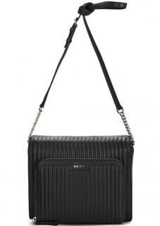 Черная кожаная сумка в полоску через плечо Dkny