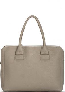 Кожаная серая сумка с одним отделом Furla