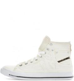 Высокие текстильные кеды молочного цвета Diesel