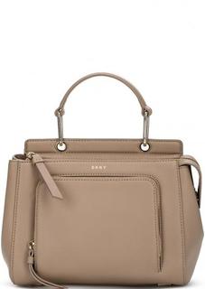Однотонная кожаная сумка с короткой ручкой Dkny
