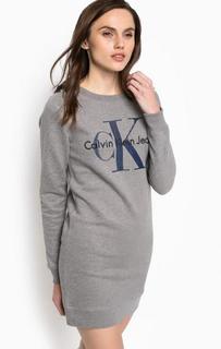 Серое короткое хлопковое платье Calvin Klein Jeans