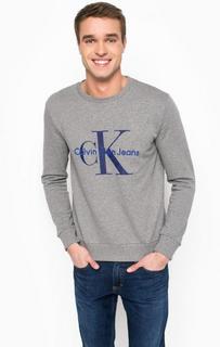 Хлопковый свитшот с принтом и вышивкой Calvin Klein Jeans