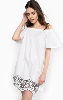 Белое платье из хлопка с вышивкой Pinko