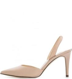 Бежевые кожаные босоножки на каблуке Guess