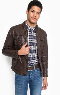 Коричневая кожаная куртка Pepe Jeans