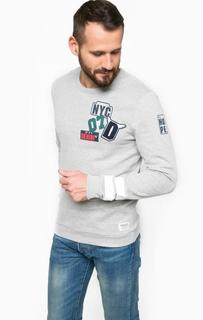 Серый свитшот из хлопка с нашивкой и принтом Tom Tailor Denim