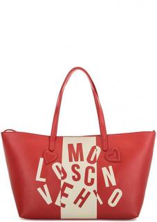 Красная вместительная сумка с длинными ручками Love Moschino