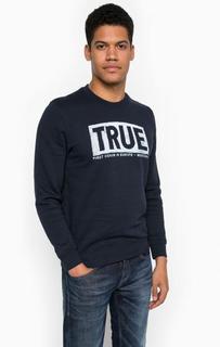 Синий хлопковый свитшот с принтом Mustang