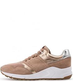 Кроссовки из замши и текстиля на танкетке Geox