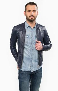 Синяя кожаная куртка на молнии Replay