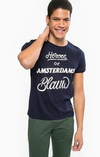 Синяя футболка из хлопка с принтом Scotch&Soda