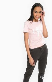 Розовая футболка из хлопка Calvin Klein Jeans