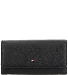 Черный кожаный кошелек на кнопке Tommy Hilfiger
