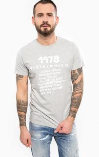 Серая футболка с принтом белого цвета Diesel