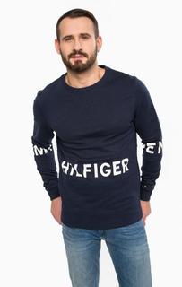 Синий свитшот из хлопка с принтом Hilfiger Denim