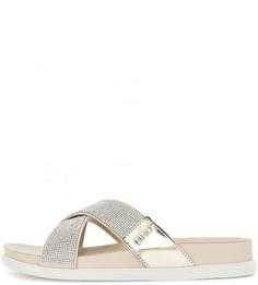 Бежевые сланцы с отделкой стразами Liu Jo