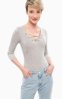 Серая футболка-боди с рукавами 3/4 Tom Tailor Denim