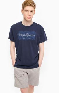 Хлопковая футболка синего цвета Pepe Jeans
