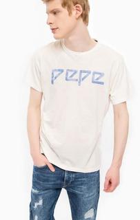Белая хлопковая футболка Pepe Jeans