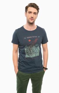 Синяя хлопковая футболка с круглым вырезом Scotch&Soda